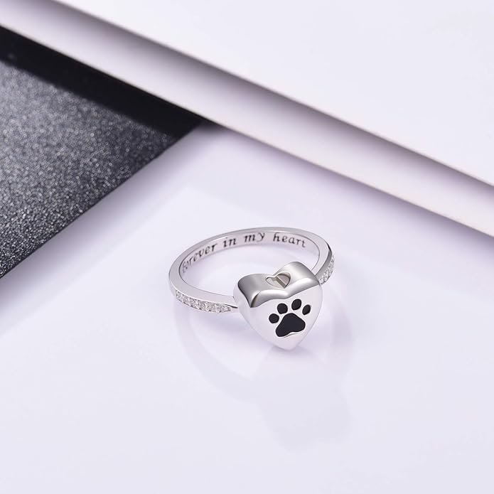 Anello Urna a Stampa di Zampa a Cuore – Gioielli per Memoriale di Animali