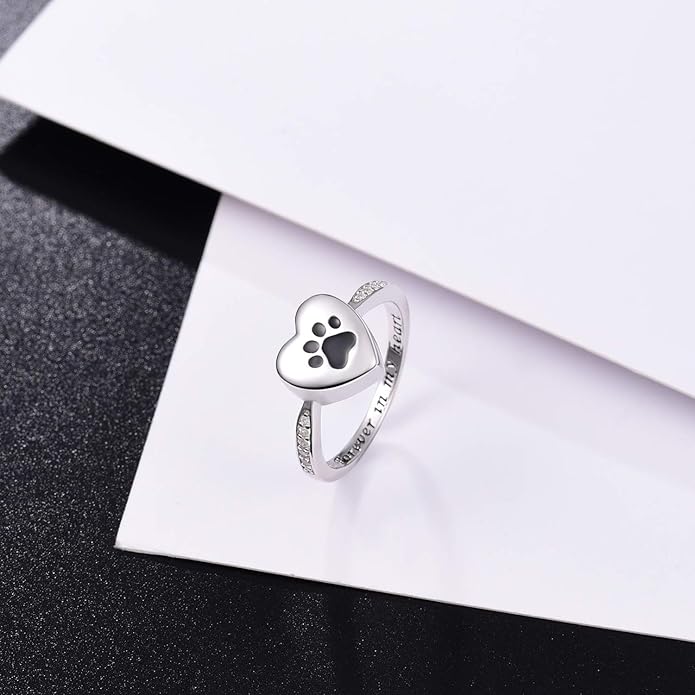 Anello Urna a Stampa di Zampa a Cuore – Gioielli per Memoriale di Animali