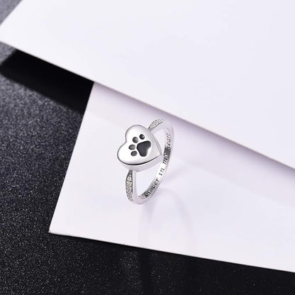 Anello Urna a Stampa di Zampa a Cuore – Gioielli per Memoriale di Animali