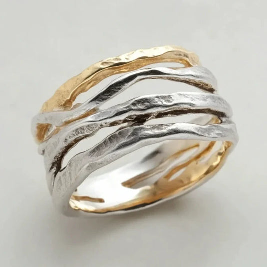 Anello Vintage a Fasce in Oro e Argento